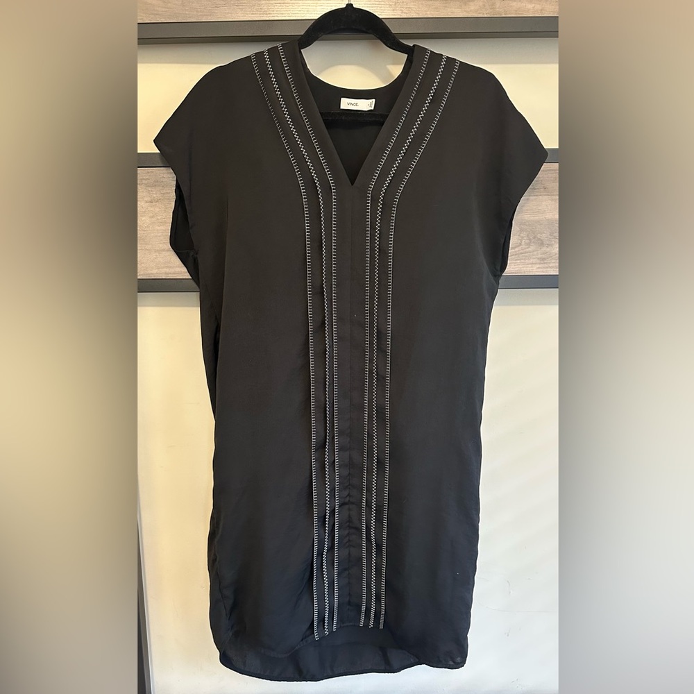 Vince black Embroidered V-Neck Shift Dress